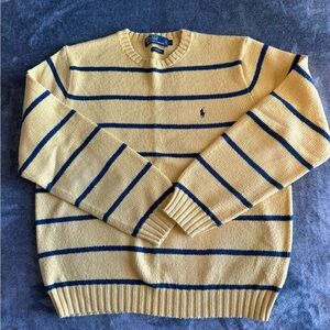 Ralph Lauren Men's L knotted Yellow & Navy Striped Crewneck Sweater 100% Cotton